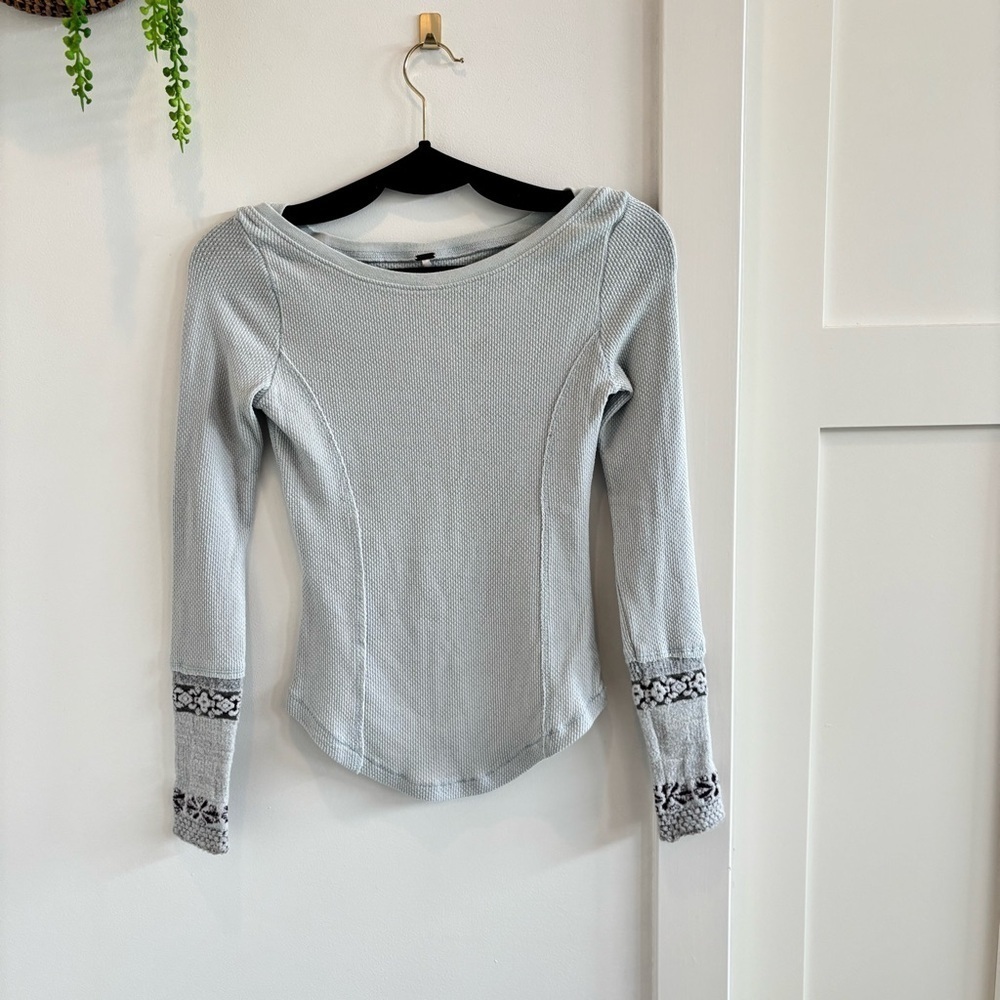 Free People Rosey Seaspray Waffle Knit Women's Long Sleeve Embellished Cuff XS